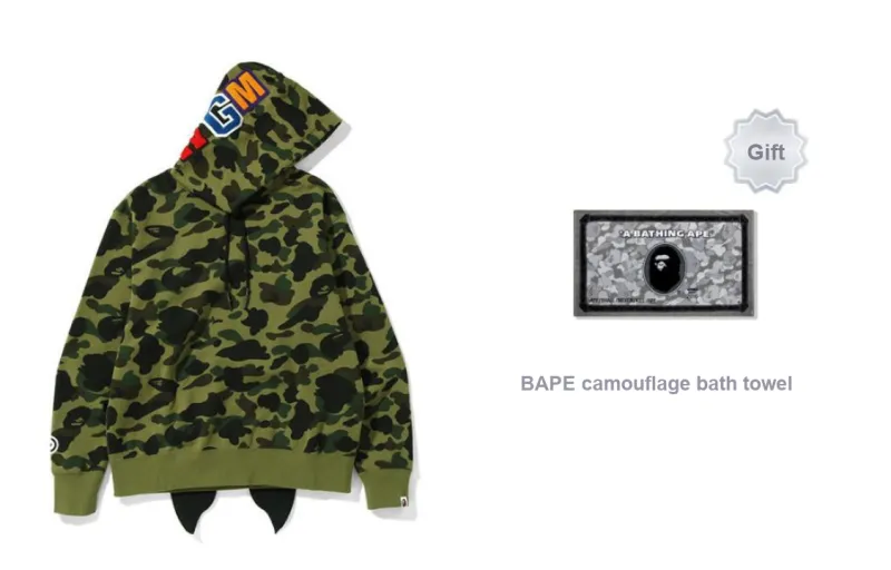 Bape Ultimate 1st Camo Ponr Shark Half Zip Raglan Pullover Hoodie-5