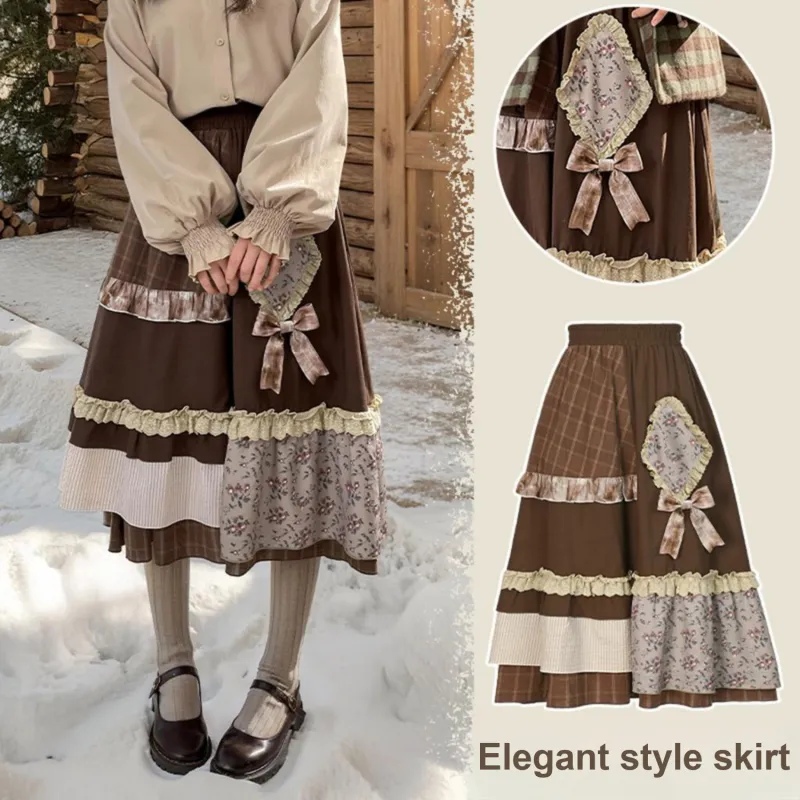 SNBL Casual Long Skirts Women's Brown-2