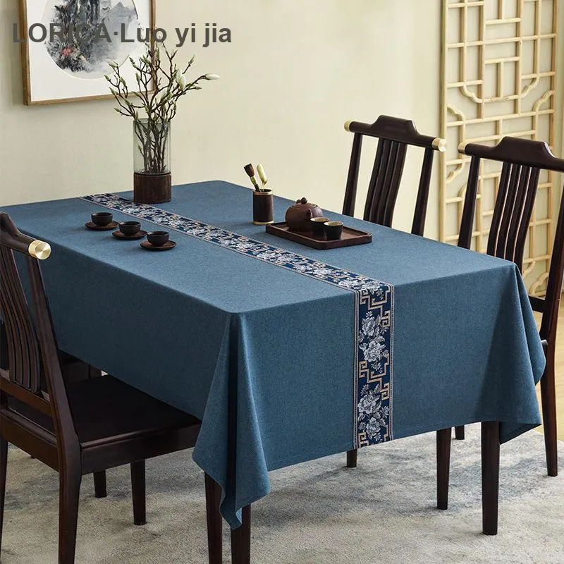 LUOYIJIA Waterproof New Chinese Style Dining Table Zen Cotton Linen Blend Coffee Table Mats Premium Tablecloths-1