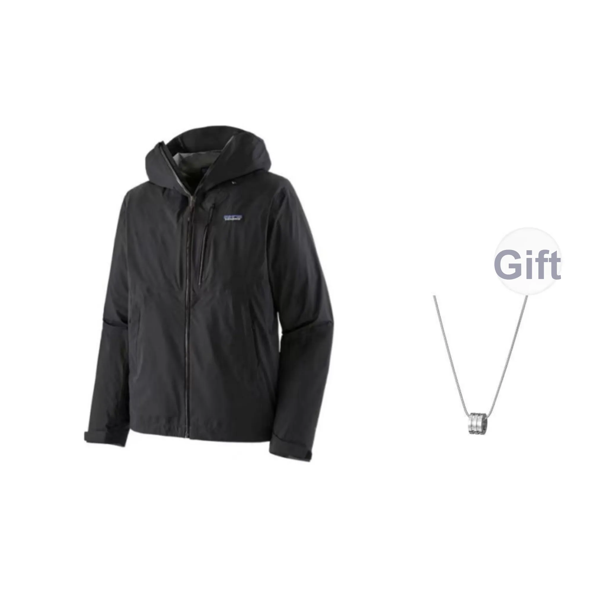 Patagonia Hiking Outdoor Adventure Waterproof And Windproof Windbreaker Jacket Men's Black, Comes With Necklace