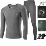 V-Neck Clothing Sets (Dark Gray) 100% cotton Antibacterial/Includes 2 Packs of Cotton Socks+Shopping Bag