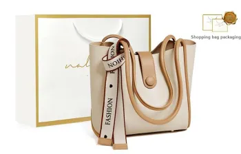 Narandu Cow Leather With Synthetic Leather Shoulder Bag Large Size Women's White & Apricot