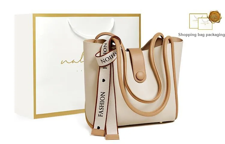 Narandu Cow Leather With Synthetic Leather Shoulder Bag Large Size Women's White & Apricot-0