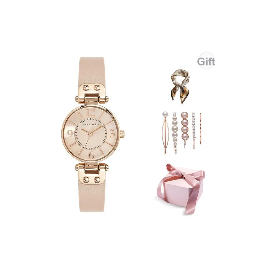 ANNE KLEIN Women's Watch Кварцевый механизм Корова Кожа Ремешок Белый Циферблат