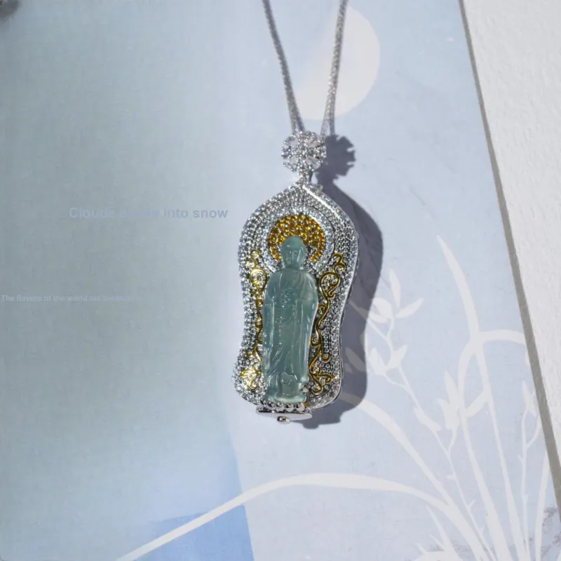 Clear Snow Ice Glutinous Jadeite Necklaces Unisex-3