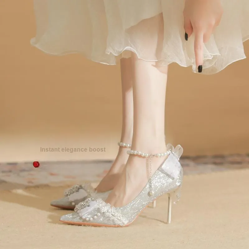 GOSO Slim Heel High Heels 8CM Women's Silver-2