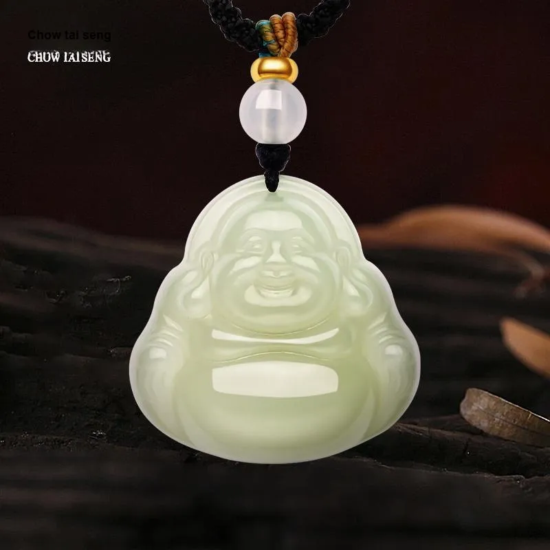 CHOW TAI SENG Hetian Jade Pendant, Gift Pale Greenish White Jade Unisex-4