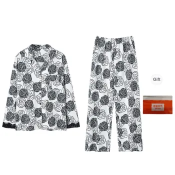 GOSO Pajama Set Women's Black And White Floral