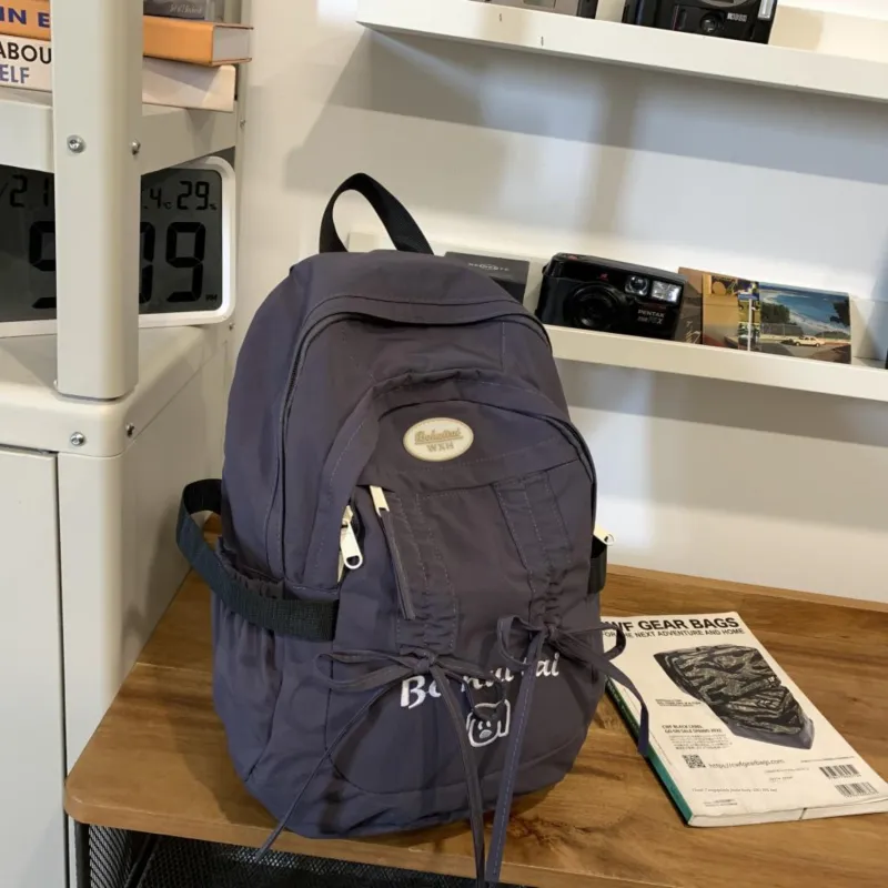 GEERDUN Nylon Backpack Unisex Ecru/Dark Gray/Light Blue/Pink-3