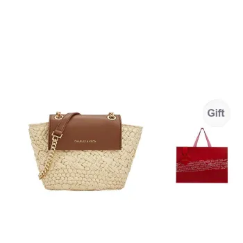 CHARLES&KEITH Synthetic Material Crossbody Bag, Shoulder Bag Women's Natural Raffia Beige/Brown