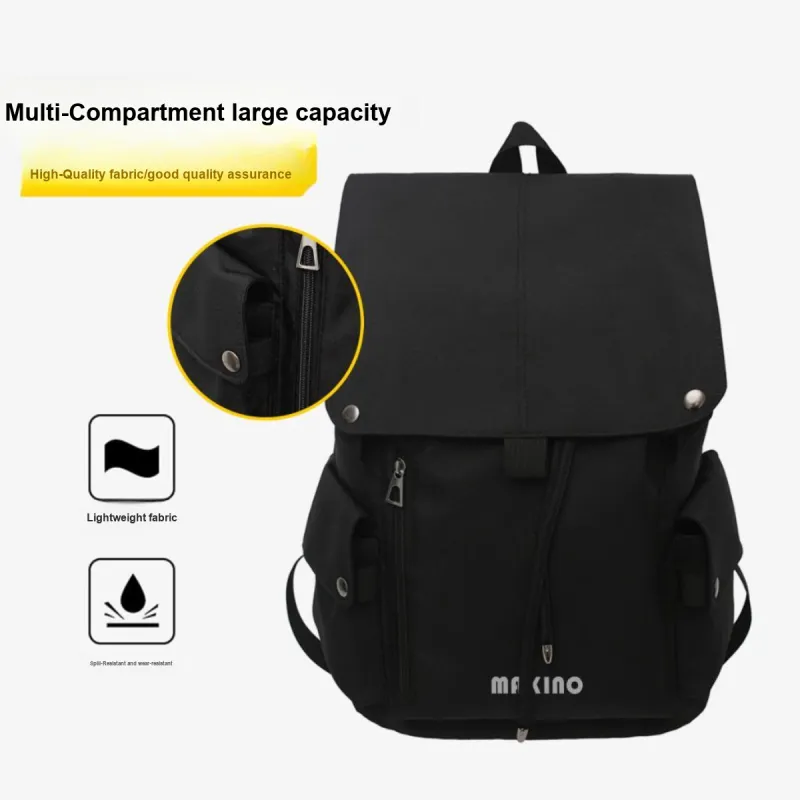 MAKINO Fabric Backpack Unisex Black/Gray/Coffee-2