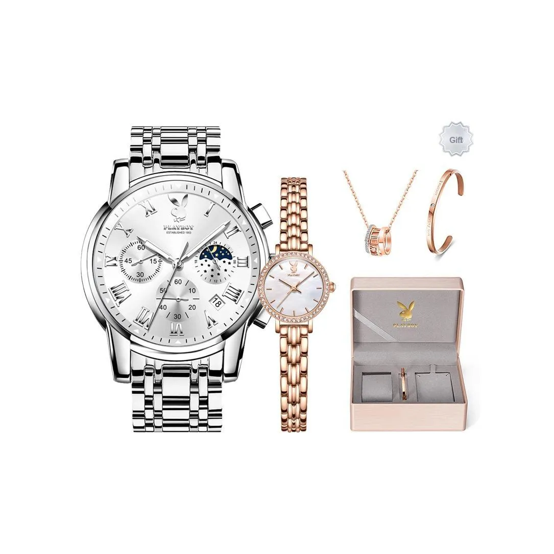 PLAYBOY Collaboration Цветок Принц Couple Watch 1 пара Кварцевый механизм Ремешок из нержавеющей стали Часы Унисекс