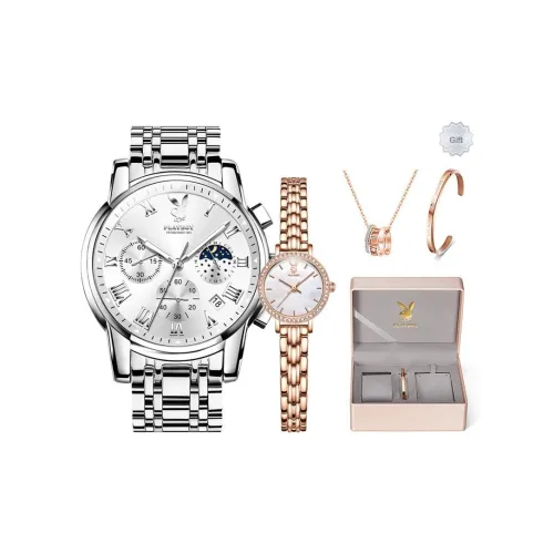 Playboy Цветочный дизайн Принц Couple Watch 1 пара Кварцевый механизм Нержавеющая сталь Ремешок Часы Унисекс Серебристый циферблат