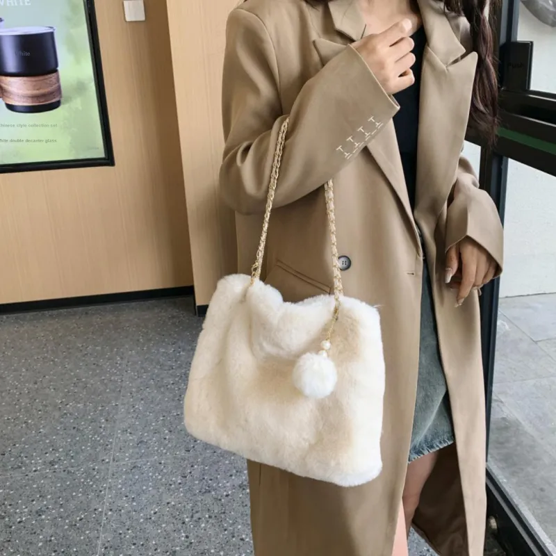 GOX Faux Fur Crossbody Bag, Shoulder Bag Regular Women's White/Gray/Black/Khaki/Pink-3