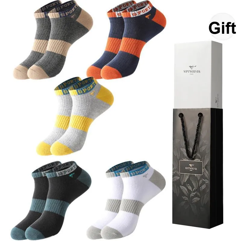 SEPTWOLVES Ankle Socks Men's 5 Pack Gift Box Set+Shopping Bag-9