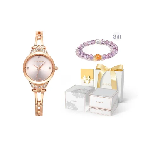 LANZOOM Серия Yueji Кварцевый механизм Женские часы на запястье Розовый циферблат Металлический ремешок