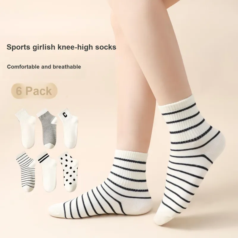 Cotton Shopping Mid Calf Socks Women's 6 Pack Mixed Color-1