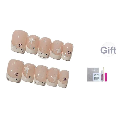 CAIKUHONG FIVE Заостренная Звезда Милый Котенок False Nail Овал Укороченный Розовый Смужка Новый китайский стиль