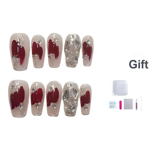 A Few More Cute Ручная работа Премиум False Nail Короткий LADDER Бургунди Смоки Шimmer