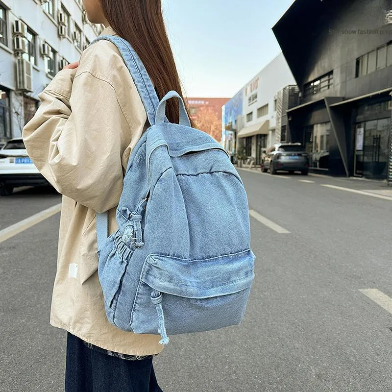 Single Warehouse Denim Backpack Unisex Dark Blue/Gray/Light Blue-2