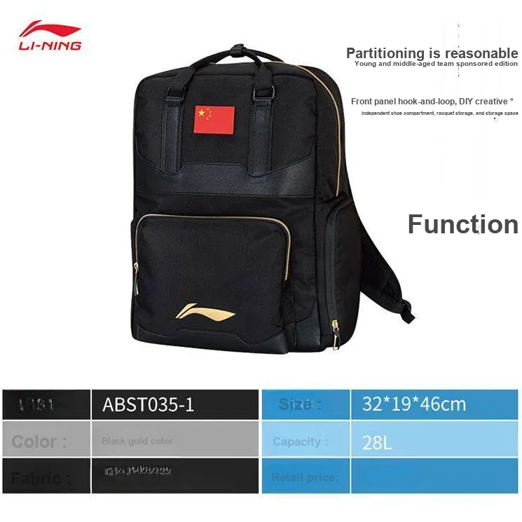 LiNing Polyester Backpack Regular Unisex Black Gold-2