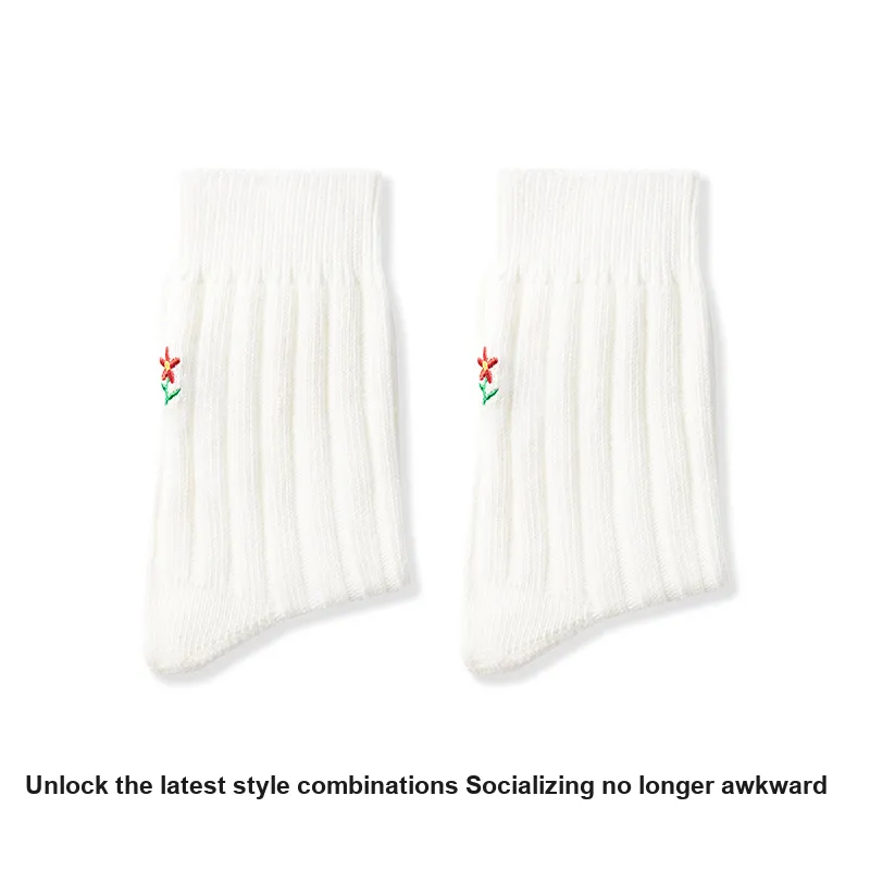 Primeet Mid Calf Socks Women's 1 Pack White Small Flower-1