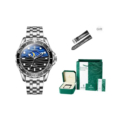 RENOVO Автоматический Механический Механизм Стальной Ремешок Часы Мужские Черный Циферблат