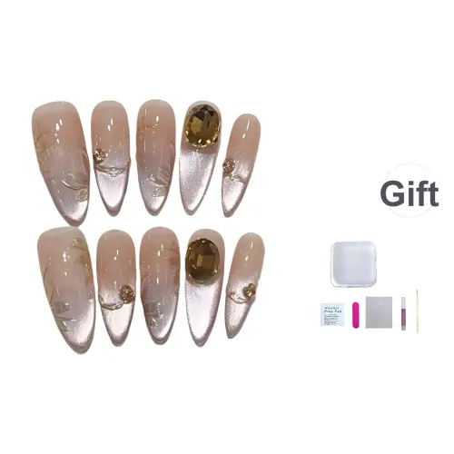 A Few More Cute High END Кошачий глаз Съемный False Nail Длинный Заостренный Золотой Телесный Французский