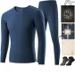V-Neck Clothing Sets (Deep Twilight Blue) Seamless Heating/Includes 2 Pack Socks+Shopping Bag