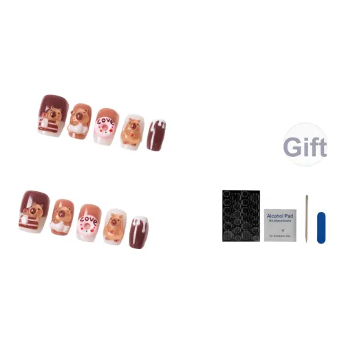 OUYUJI Капибара Аксессуар Цветочный Съемный False Nail Мультяшный Креативный Nail Art Патч Средний LADDER Коричневый Телесный Милый