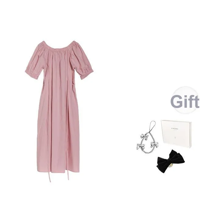 Fstudio Корейский стиль Премиум LOOK Маленький 100% хлопок Off The Плечо Двусторонний Короткий рукав Платье Женское