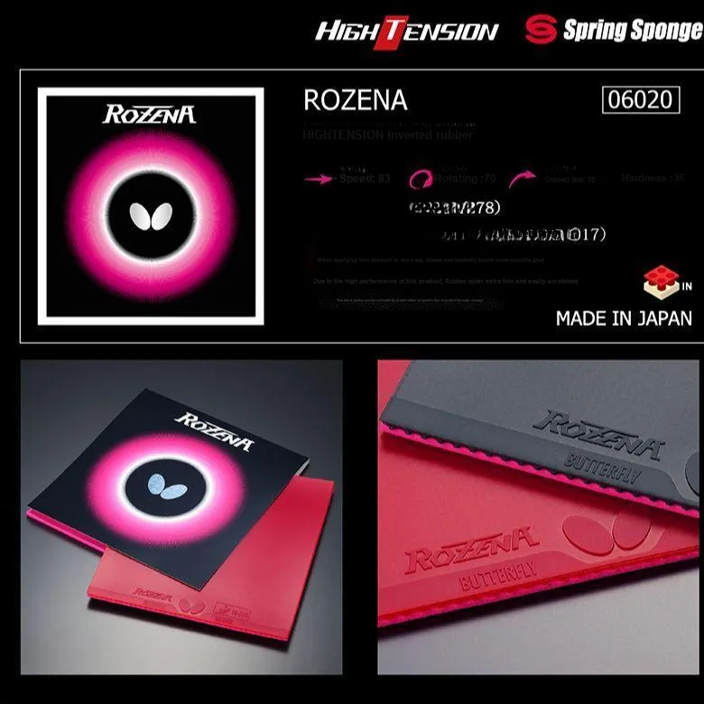 Butterfly ROZENA Table Tennis Rubbers Spring Sponge Inverted Rubber All Compatibility Thick 2.1mm/1.9mm/1.7mm Red-3