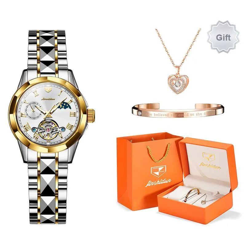 Jin Shi Dun Smart Series Mechanical Movement Stainless Steel Watchband Watch Women's Watch White Dial-10