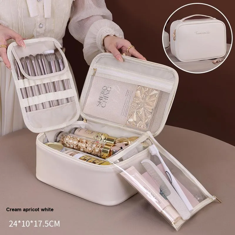 MUYAXUAN Wet/Dry Separation Large Capacity Premium Touch Proof PU Cosmetics Storage Bag-1