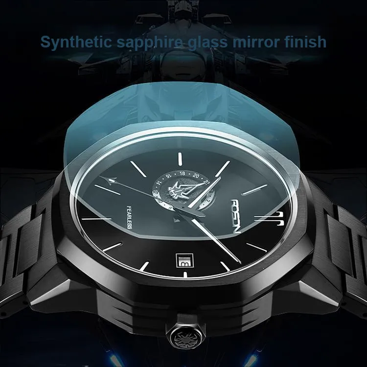 ROSDN Fearless Collection Men's Watch Mechanical Movement Stainless Steel Watchband Watch Men's Watches Black Dial-3