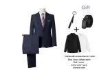 Clothing Sets (Navy Blue Business Suit+Navy Blue Pants) with Tie+White Shirt+Belt+Cotton Socks
