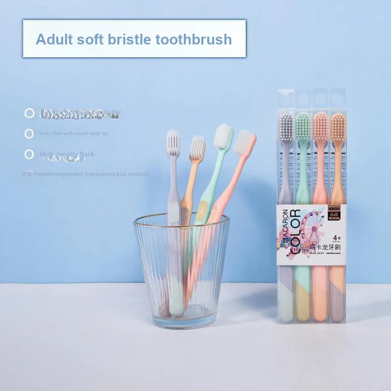 LERC Macaron 4 Color Small Wide Tip Soft Bristle Toothbrushes Cleaning 12 Pcs Pack-1