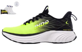 JNDO Cushioned Slip Resistant Breathable Low Top Tesla Valve Breathing Technology Running Shoes Unisex Green Black