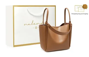 Narandu Cow Leather With Synthetic Leather Handbags Shoulder Bags Large Size Women's Cocoa Brown/Ecru & Apricot