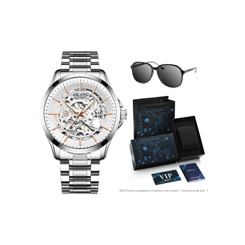 AILANG Automatic Mechanical Movement Stainless Steel Watchband Watch Men's Watches Black Dial-14