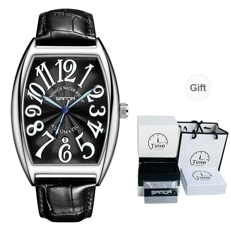 Sanda Mechanical Movement Leather Strap Watch Men's Watches Black Dial-10