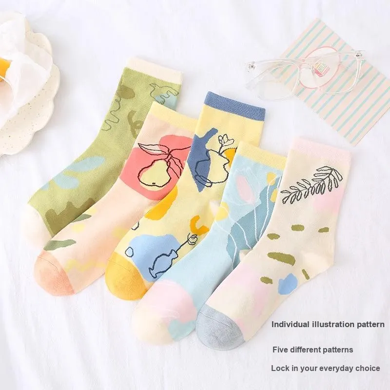 LUOLIAN Mid Calf Socks Women's 5 Pack-2