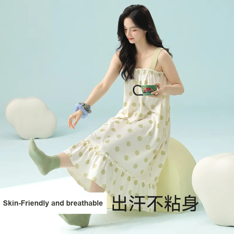 XIAFENYAN Nightgown Women's Light Green-4