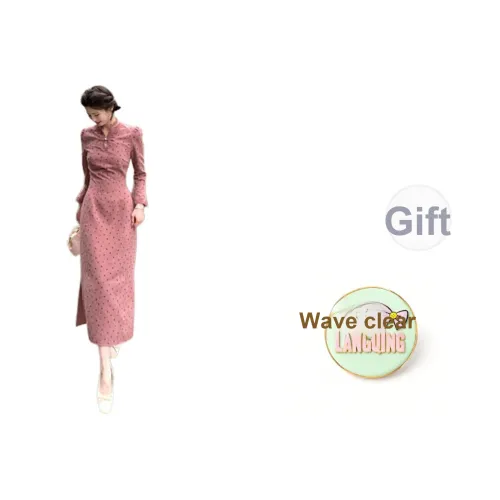 LANGQING Цвет изображения Розыгрыш Бренд Наклеенный Женские Длинные Платья с Длинными Рукавами