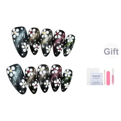 Fanze Таинственный черный Разрисованный Цветочный с Осветляющим эффектом False Nail Заостренный Тип Черный Размытый 25 мм