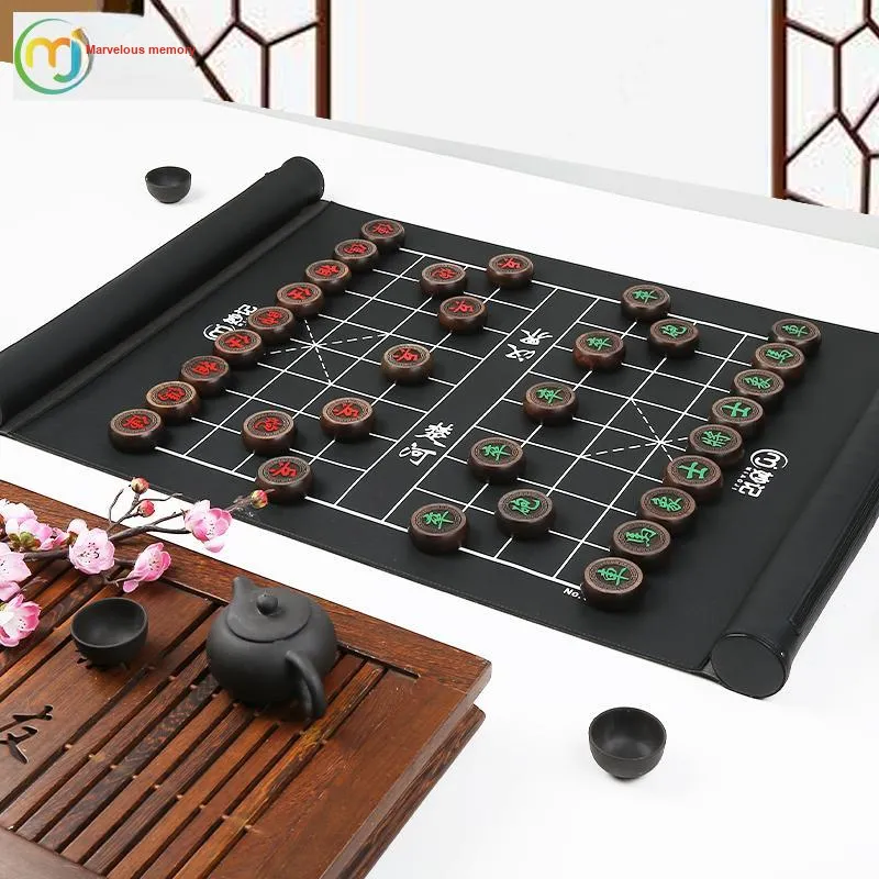 Miao Ji Chinese Chess Solid Wood Premium Large Size TPU Rollable Chessboard With Anti Cracking Packaging Board Games-3