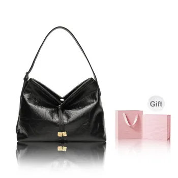 PIERRE CARDIN Top Grain Cow Leather Underarm Shoulder Bag Tote Regular Women's Black