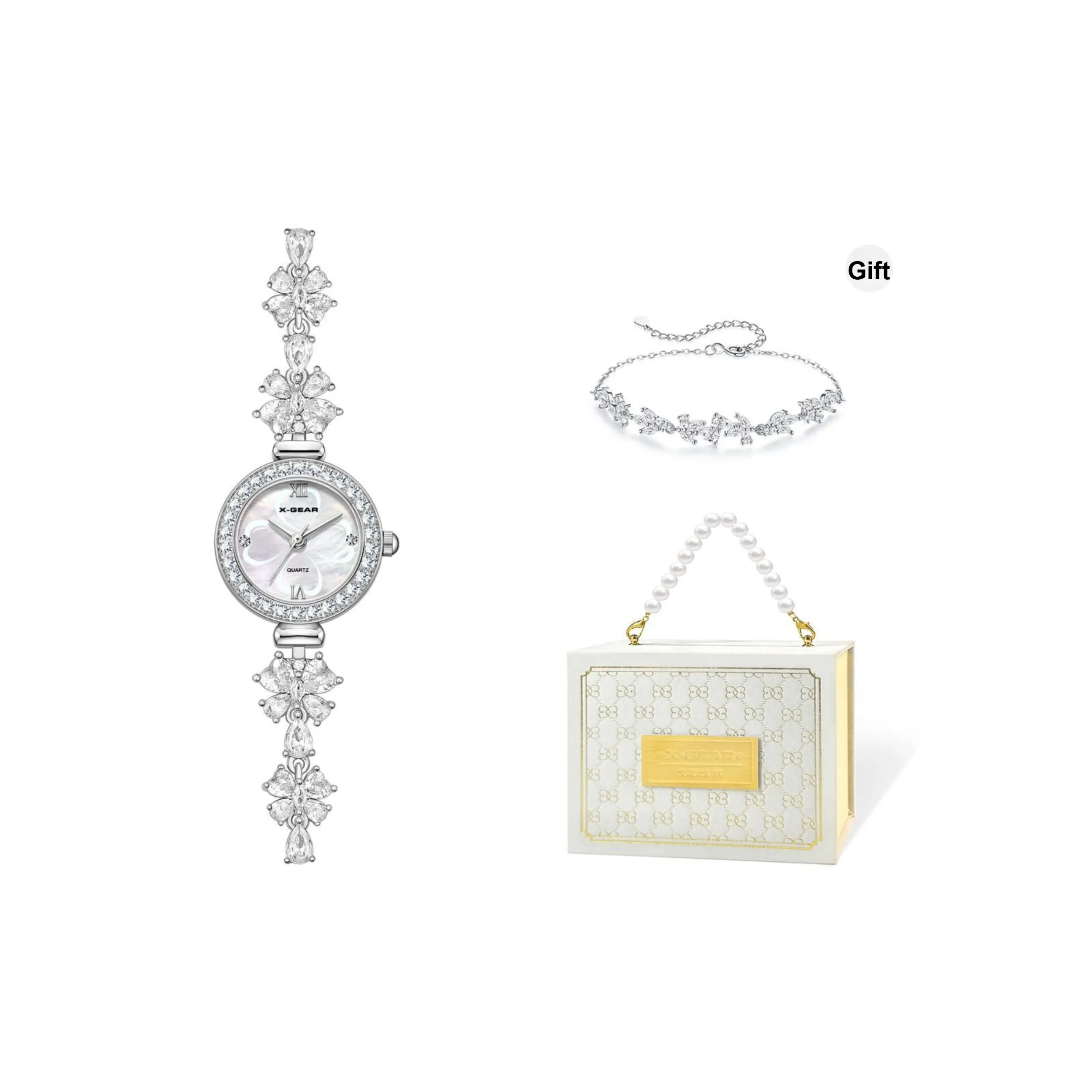 X Шестерня Кварцевый механизм Нержавеющая сталь Ремешок Часы Женские часы Белый циферблат