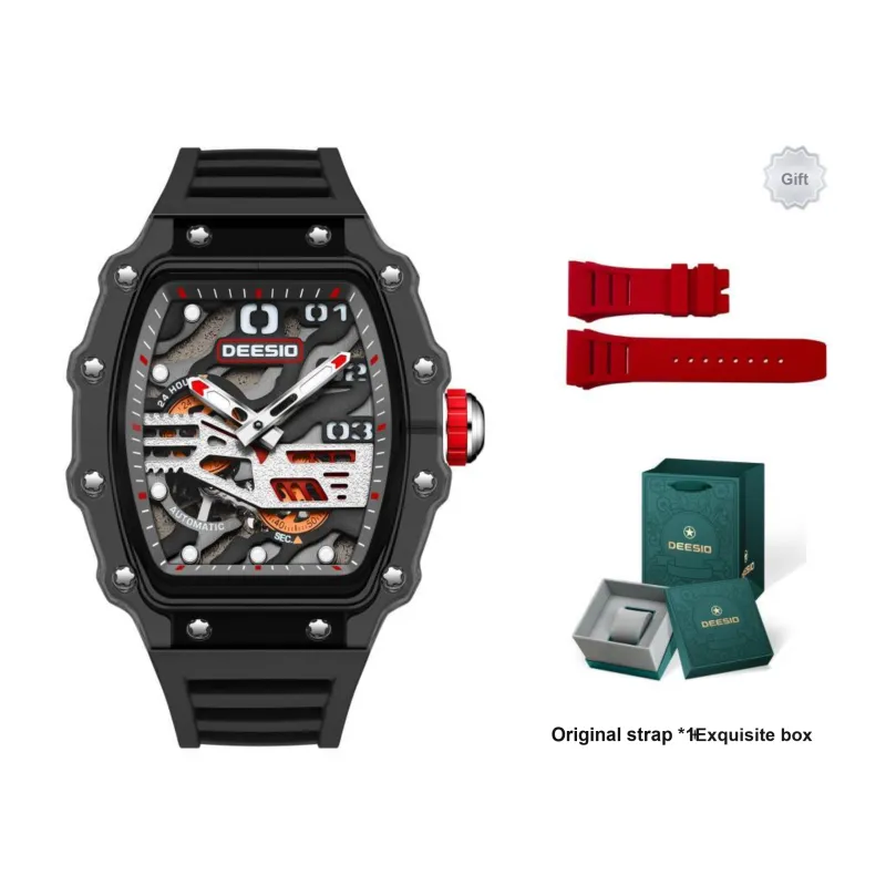 DEESIO Automatic Mechanical Movement Rubber Strap Watch Unisex Cut Out Dial-11