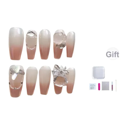 A Few More Cute Handcrafted False Nail Trapezoidal Длинный Прозрачный Телесный Сияние